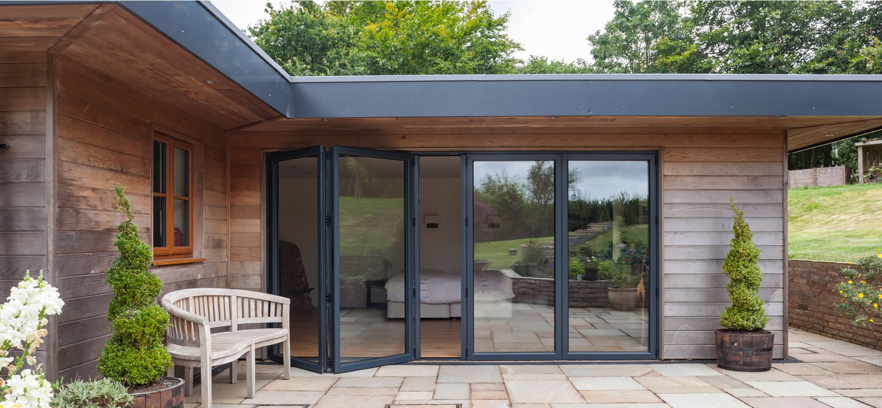 External view of bi-fold doors.